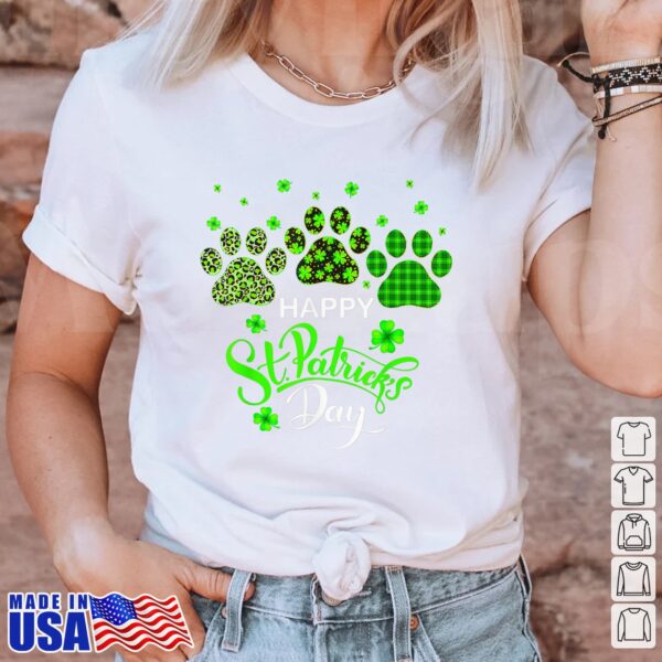 Leopard Buffalo Plaid Dog Cat Paws St Patrick's Day 2025 T-Shirt